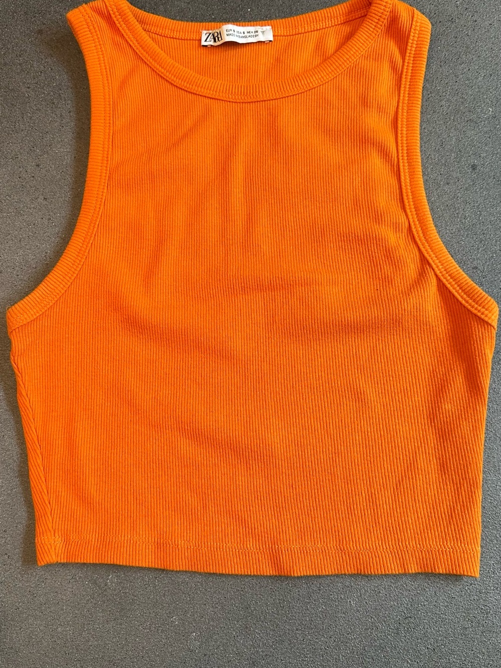 Zara Bright Orange Ribbed Cropped Tank